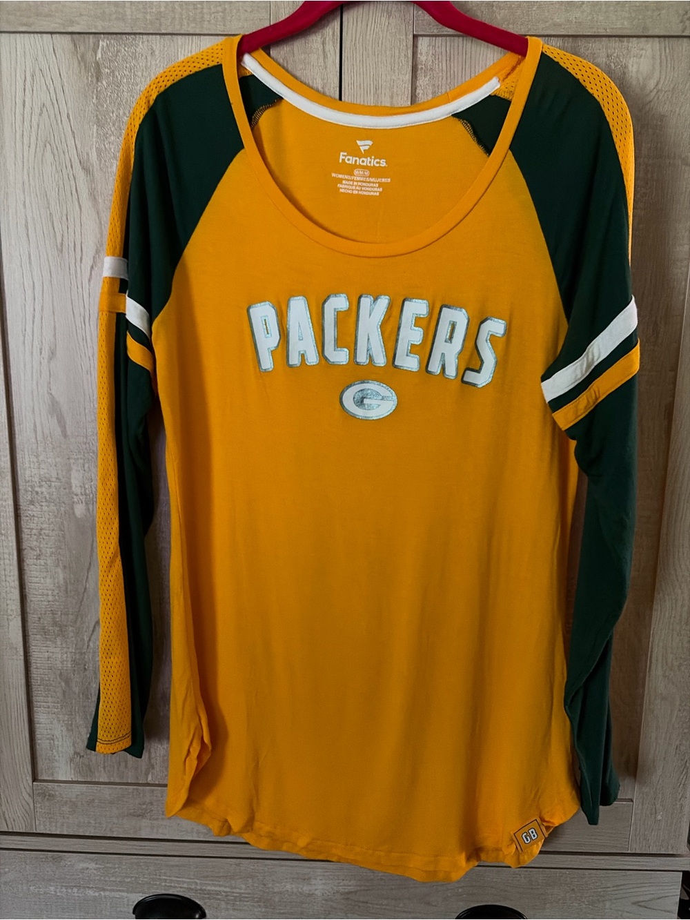 Fanatics Green Bay Packers Gold and Green Raglan Long Sleeve Shirt